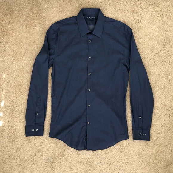 Calvin Klein Slim Dress Shirt in Navy - Picture 3 of 6